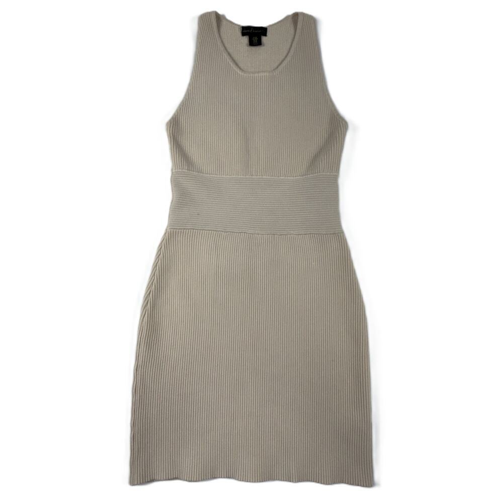 House of Harlow 1960 Cream Bodycon Ribbed Dress Size M Scoop Neck